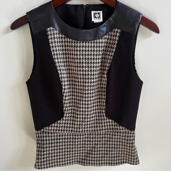 Anne Klein Women's Brown Houndstooth Sleeveless Tank Top Blouse - size 4 medium - Picture 1 of 9
